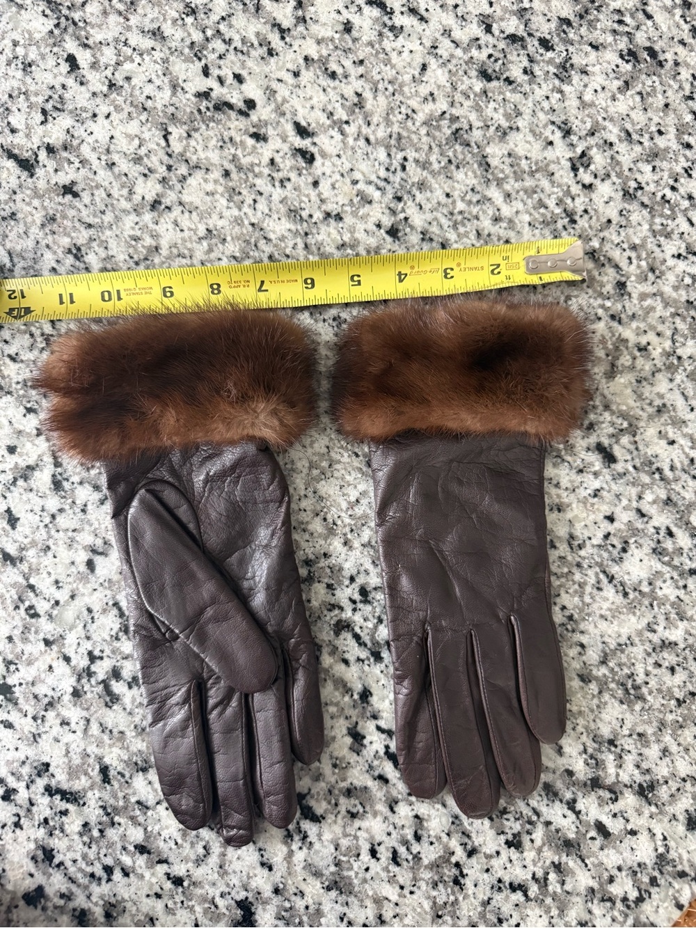 Brown Leather Gloves with Fur Cuff - Women's Winter Gloves